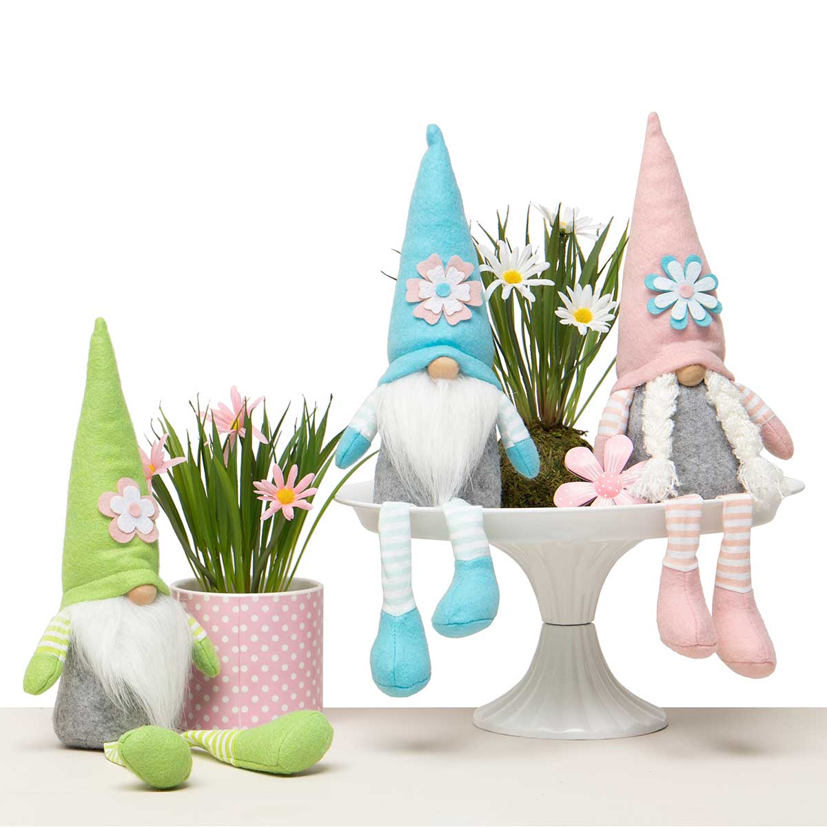 b70 GNOME FLOWER WITH LEGS PINK 4IN X 3IN X 15IIN